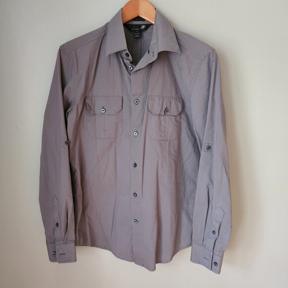 JF J. Ferrar Grey Slim Fit Mechanical Stretch Button Down Shirt - Picture 1 of 6